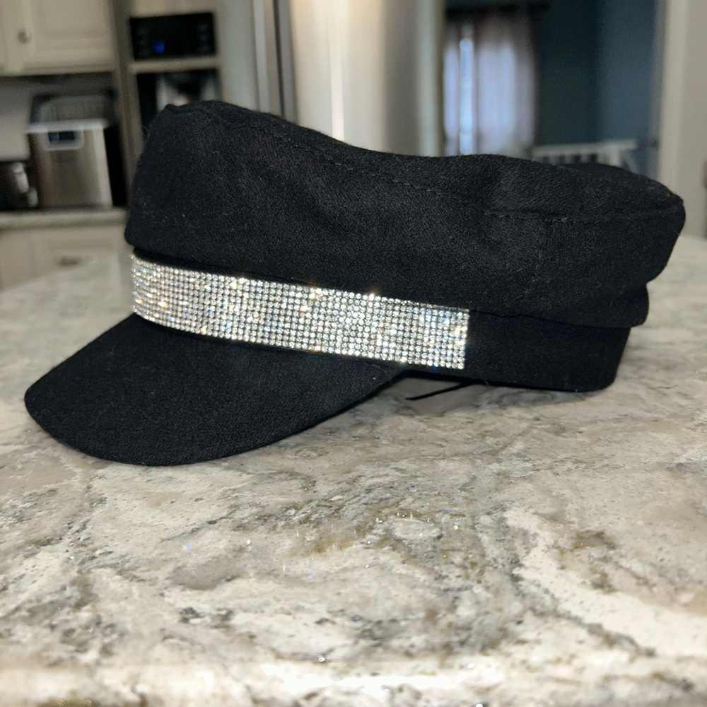 Black Cap with Rhinestone Band - Picture 3 of 4